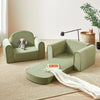 Close-up of soft suede-like fabric and armrest detail on Tiny Land sage kids sofa