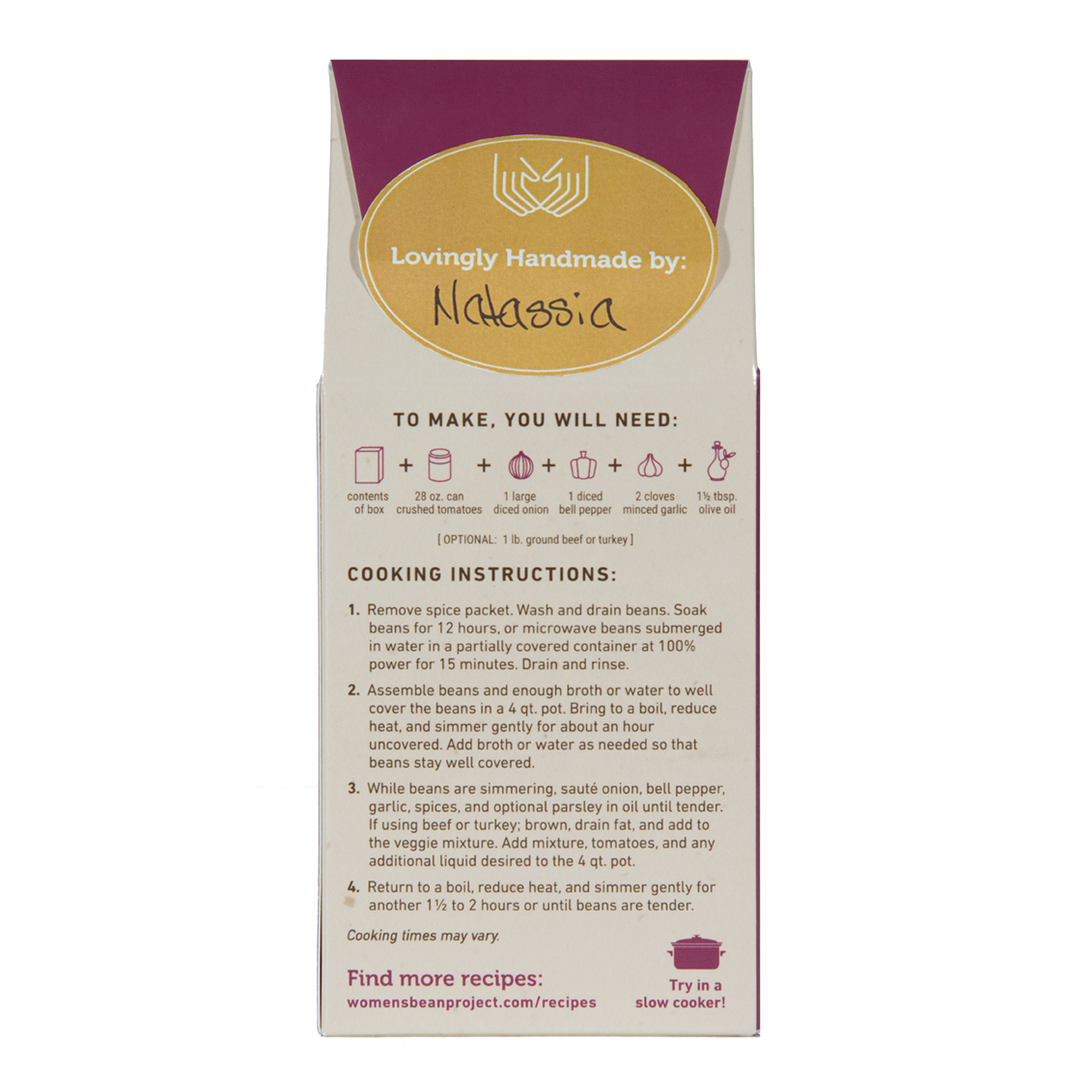 Product packaging with cooking instructions and branding on a white background