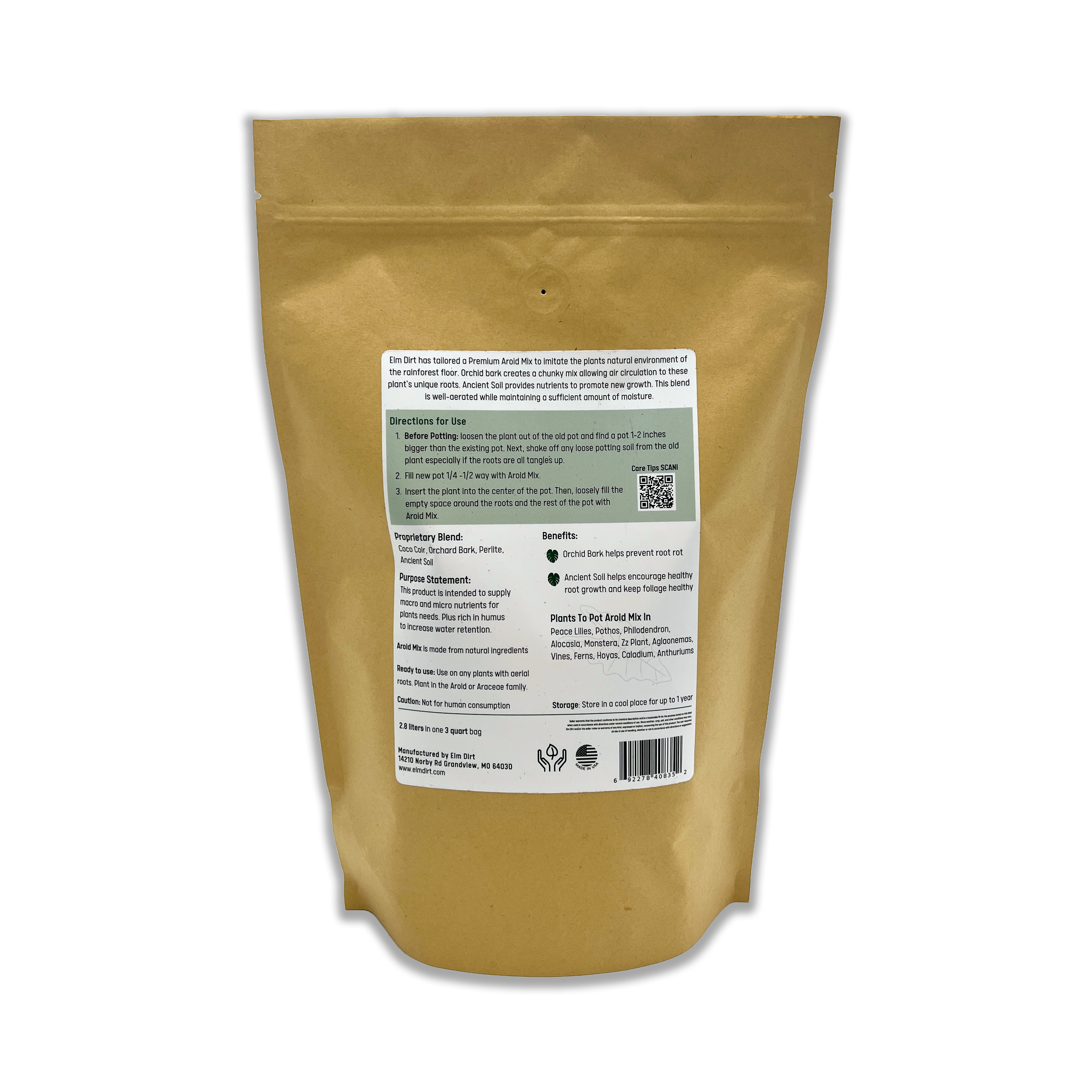 Brown paper bag with a label on a white background