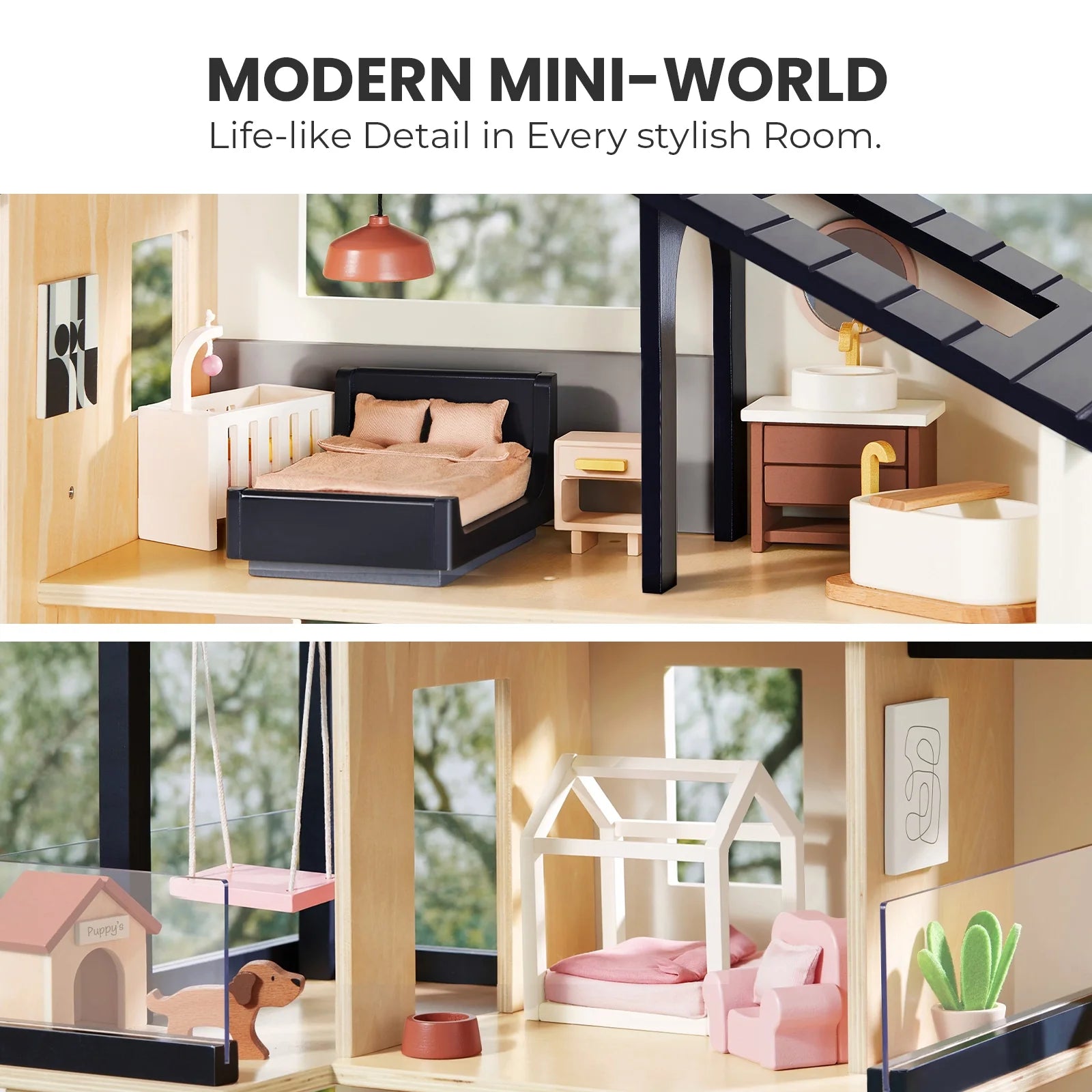 Tiny Land Wooden Dollhouse & Garage Set, Sweetwood Edge