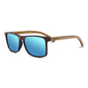 Joycoast Slims Zebrawood wooden sunglasses with blue polarized lenses, front view