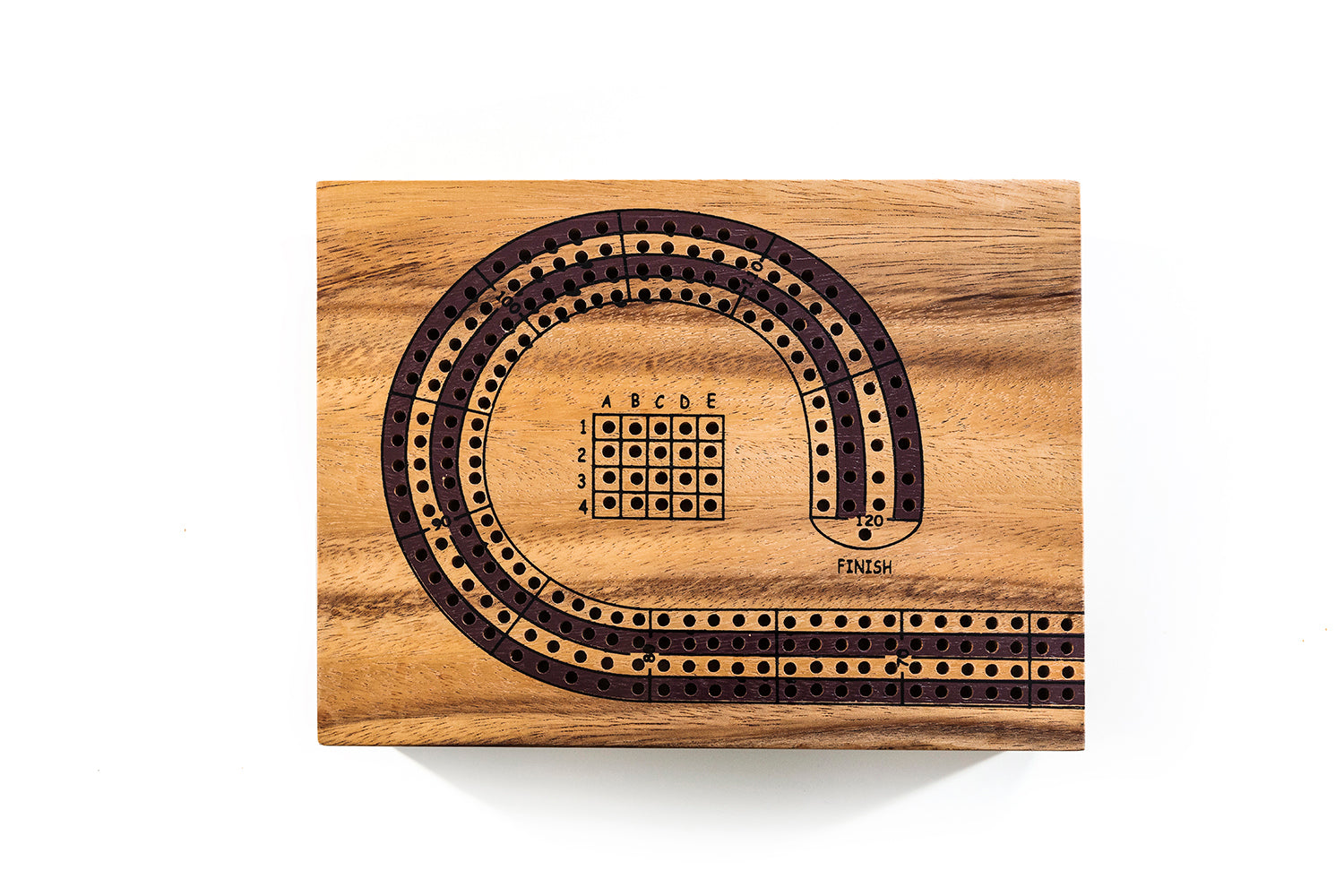 Wooden cribbage board with a clear background