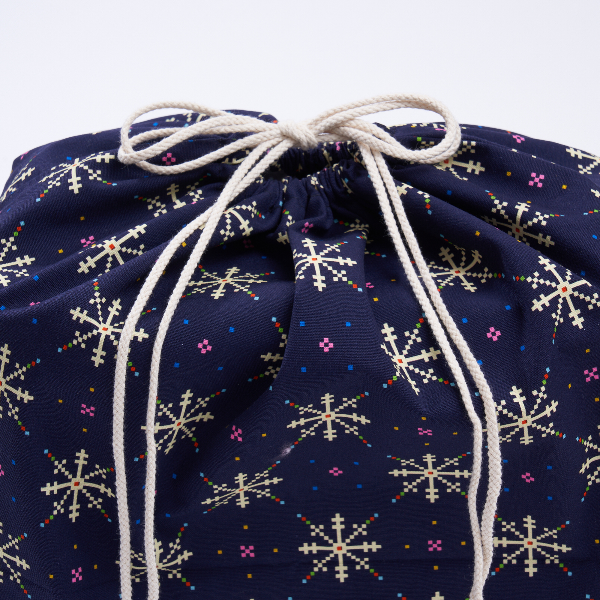 Kelsey Weigl Fair Isle reusable fabric gift bag showing bold geometric shapes and festive colours