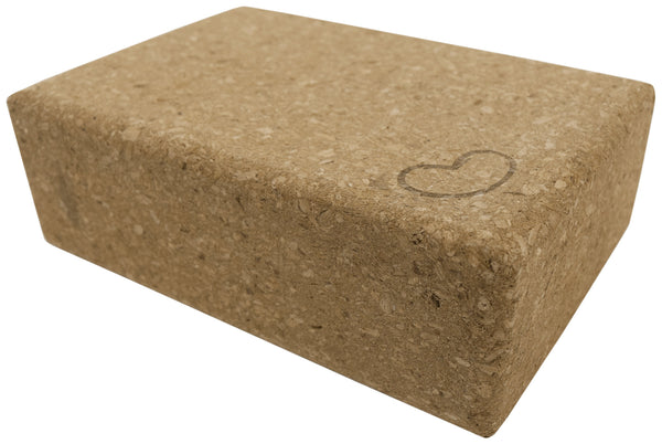 Cork yoga block set laid flat showing size and finish of natural cork wood