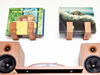 Deep Cut Flip Record Display Shelf brackets in walnut and hard maple on a white background