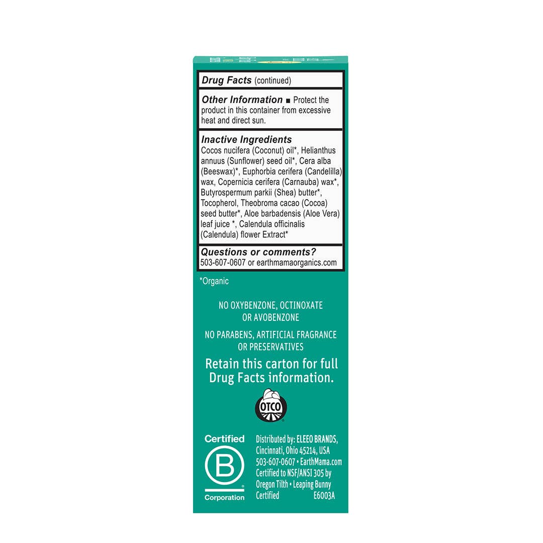 Product label with green and white text on a white background