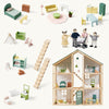 Tiny Land Sweetwood Evergreen Dollhouse with wooden dolls and furniture ready for play
