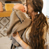 Pewter knitted cotton baby blanket with textured rib and garter stitch detail by Plum+Sparrow