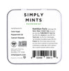 Back of a Simply Mints packaging showing ingredients, nutrition facts, and branding.