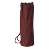 Brown drawstring bag with decorative elements on a white background