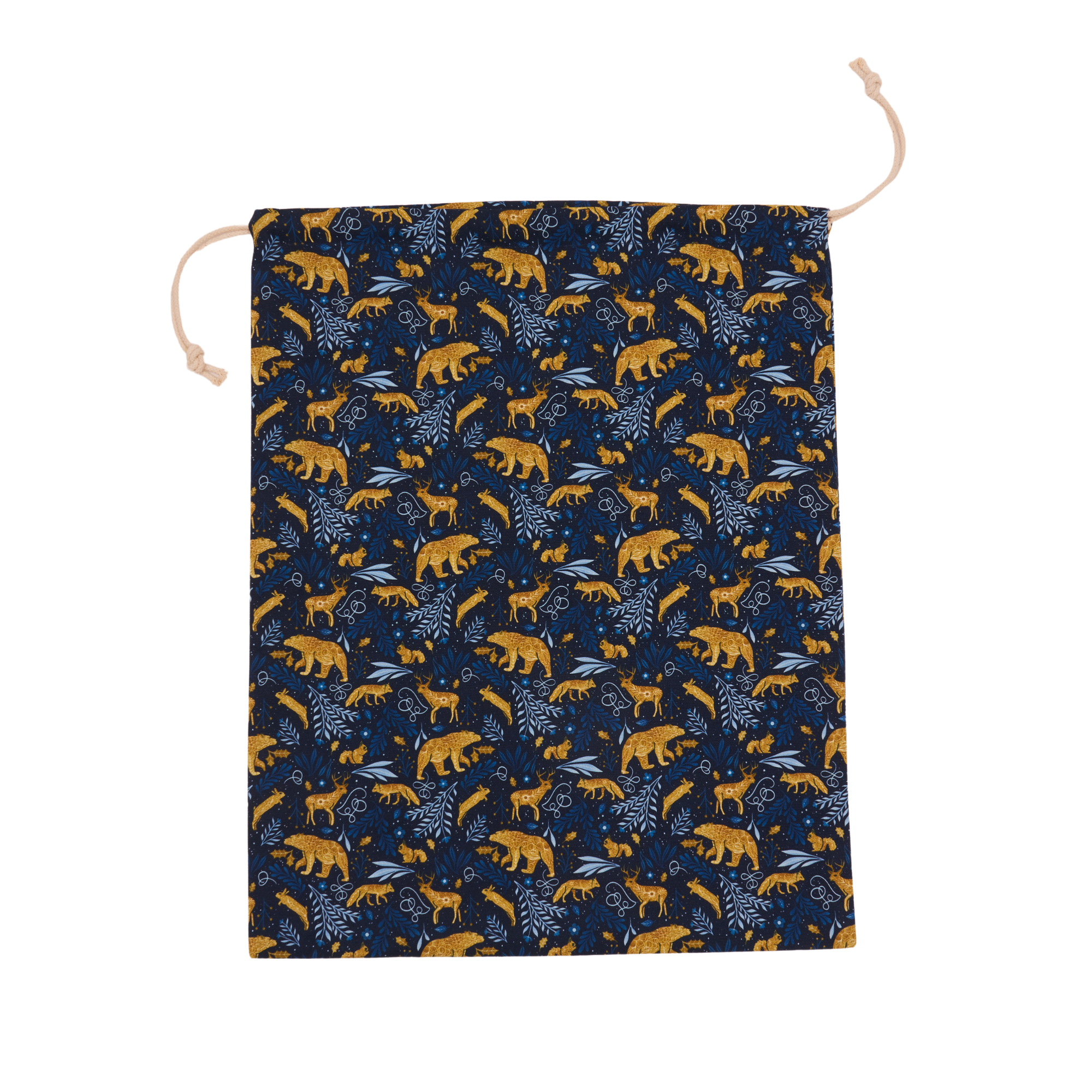 Drawstring bag with animal pattern on a white background