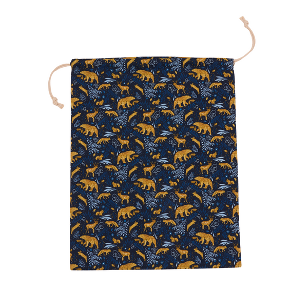 Drawstring bag with animal pattern on a white background