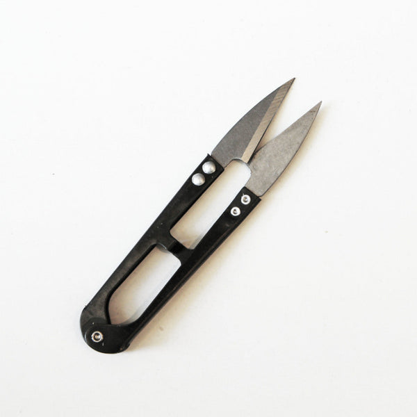 Two small pocket knives with black handles on a white background