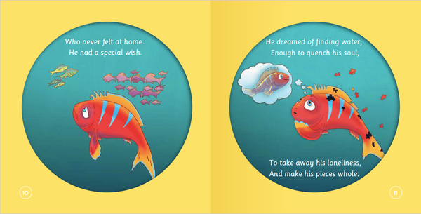 Full-colour illustrated interior page from The Fish Who Searched for Water children's mindfulness book for ages 3 to 8