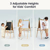 Children using a adjustable height easel with three height settings labeled 'Low', 'Medium', and 'High'.
