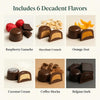 Collage of six different chocolate truffles with flavor names below each.