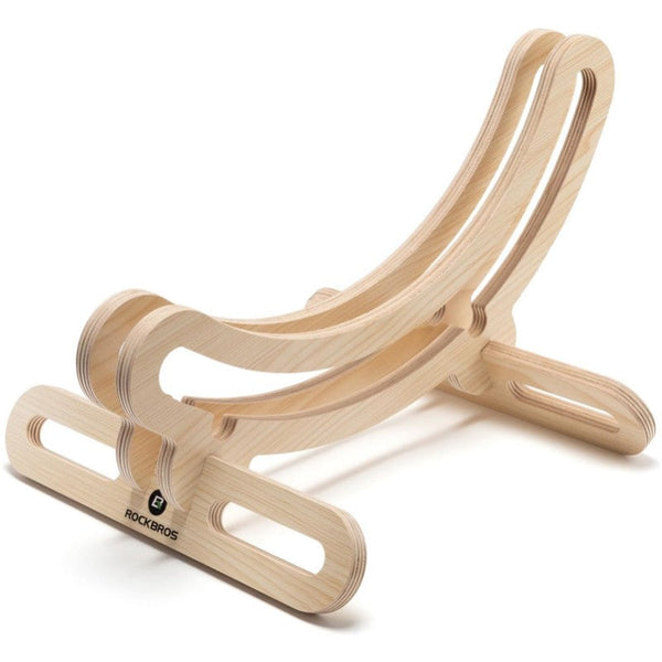 Wooden baby rocker on a white background. ROCKBROS wooden bike stand — tool-free 2-min assembly, fits most road bikes, eco-friendly natural wood. Stable, portable & stylish. Perfect cyclist gift. Shop now.
