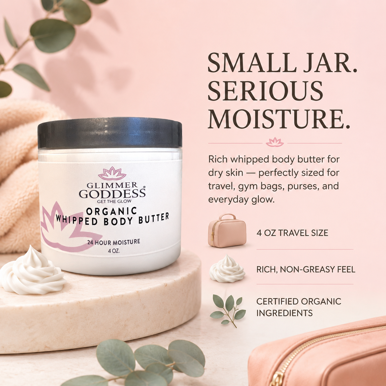 Organic Whipped Body Butter 4 oz – Travel Size | Deep Hydration