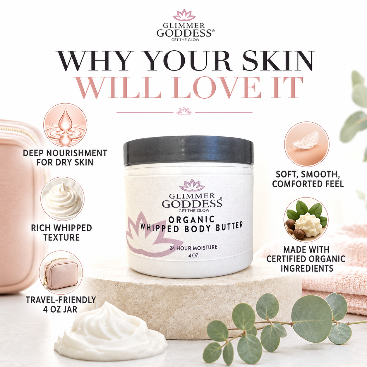 Organic Whipped Body Butter 4 oz – Travel Size | Deep Hydration