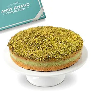 Andy Anand 9-inch sugar-free gluten-free caramel pistachio cheesecake in gift box