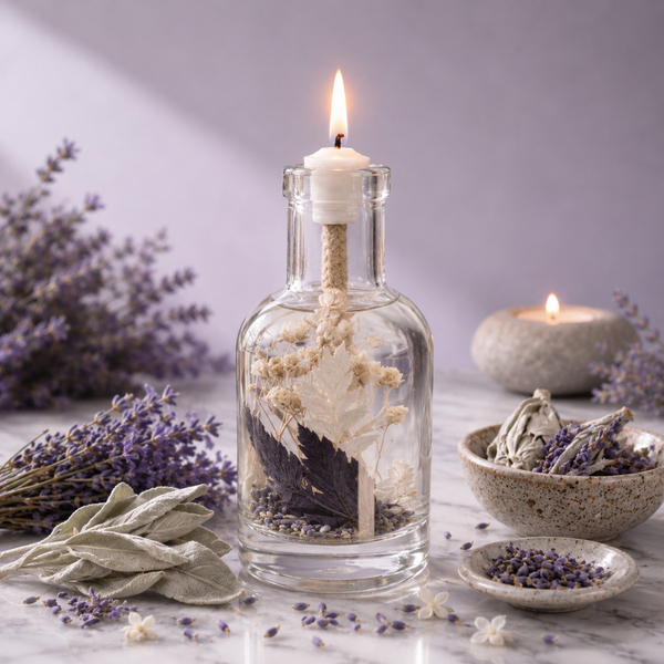 Gemini Oil Candle – Black Violet & Saffron Refillable Ritual Candle