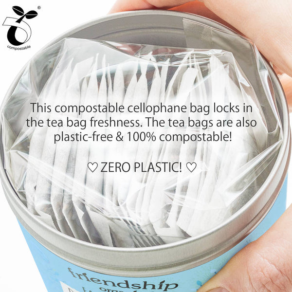 Close-up of plastic-free abacá fiber tea sachets for organic Earl Grey black tea