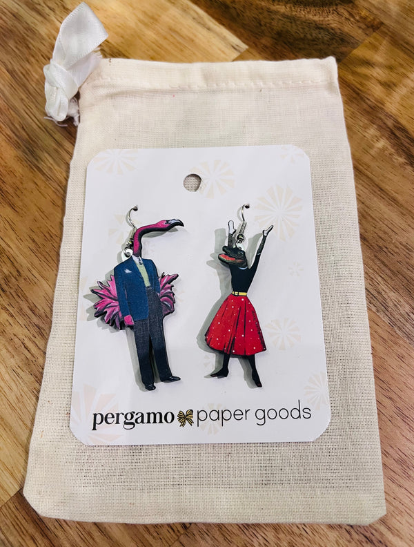 Mismatched Alligator + Flamingo Earrings - Eco-friendly, Zero Waste, plastic free, handmade