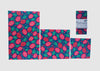 Set of reusable wraps with fruit pattern on a white background