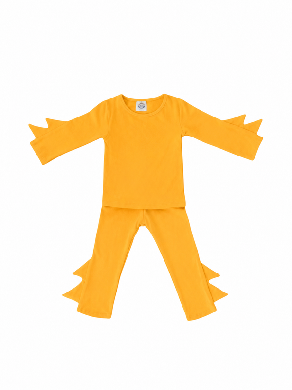 Ochre Pajama fabric detail showing 95% cotton, 5% spandex blend