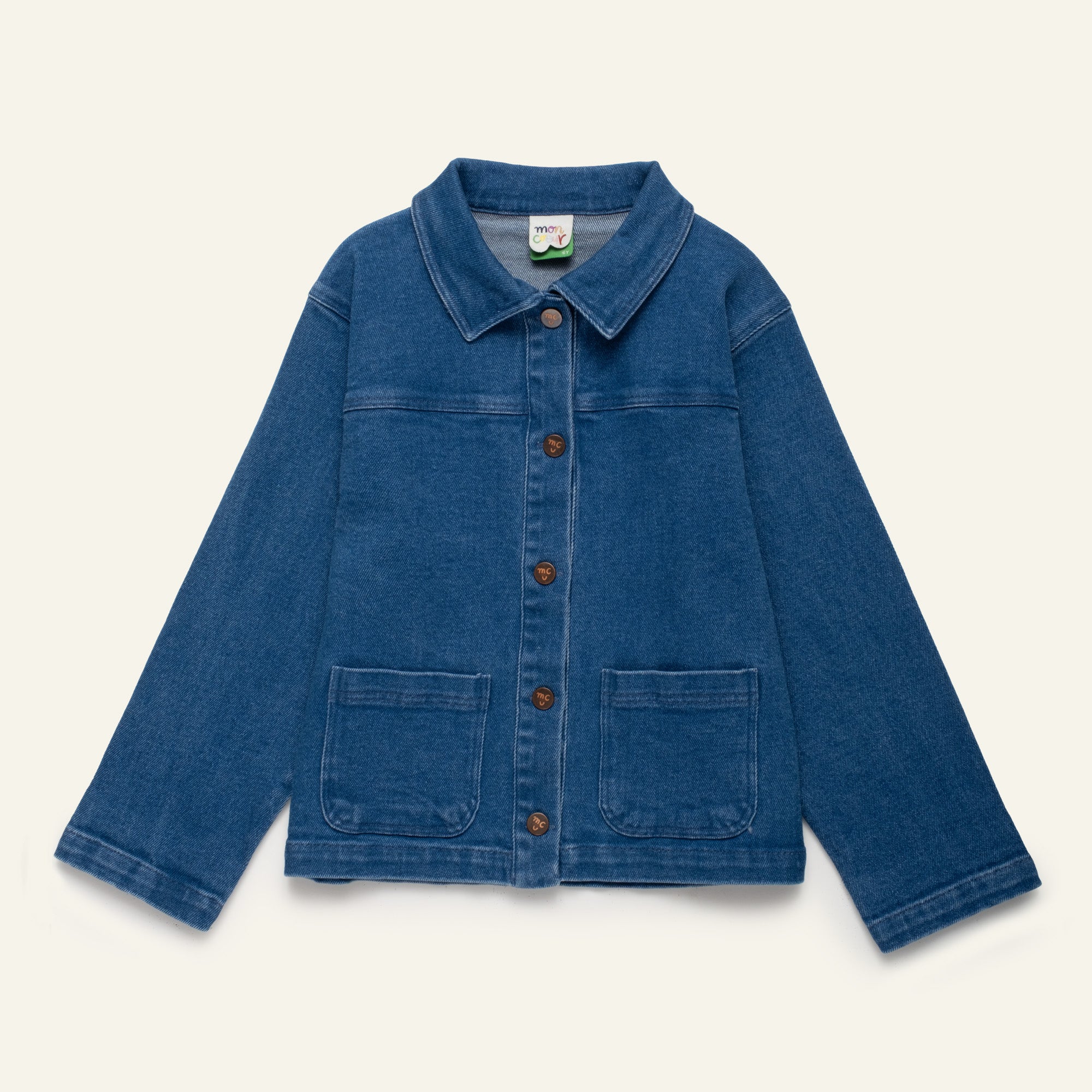 Mon Coeur Kids Denim Barn Jacket with relaxed unisex fit and patch pockets, sizes 1Y–12Y