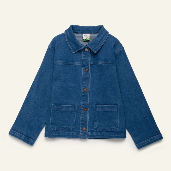 Mon Coeur Kids Denim Barn Jacket with relaxed unisex fit and patch pockets, sizes 1Y–12Y