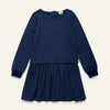 Mon Coeur Kids Navy Grid Dress with drop-waist silhouette in classic navy grid print