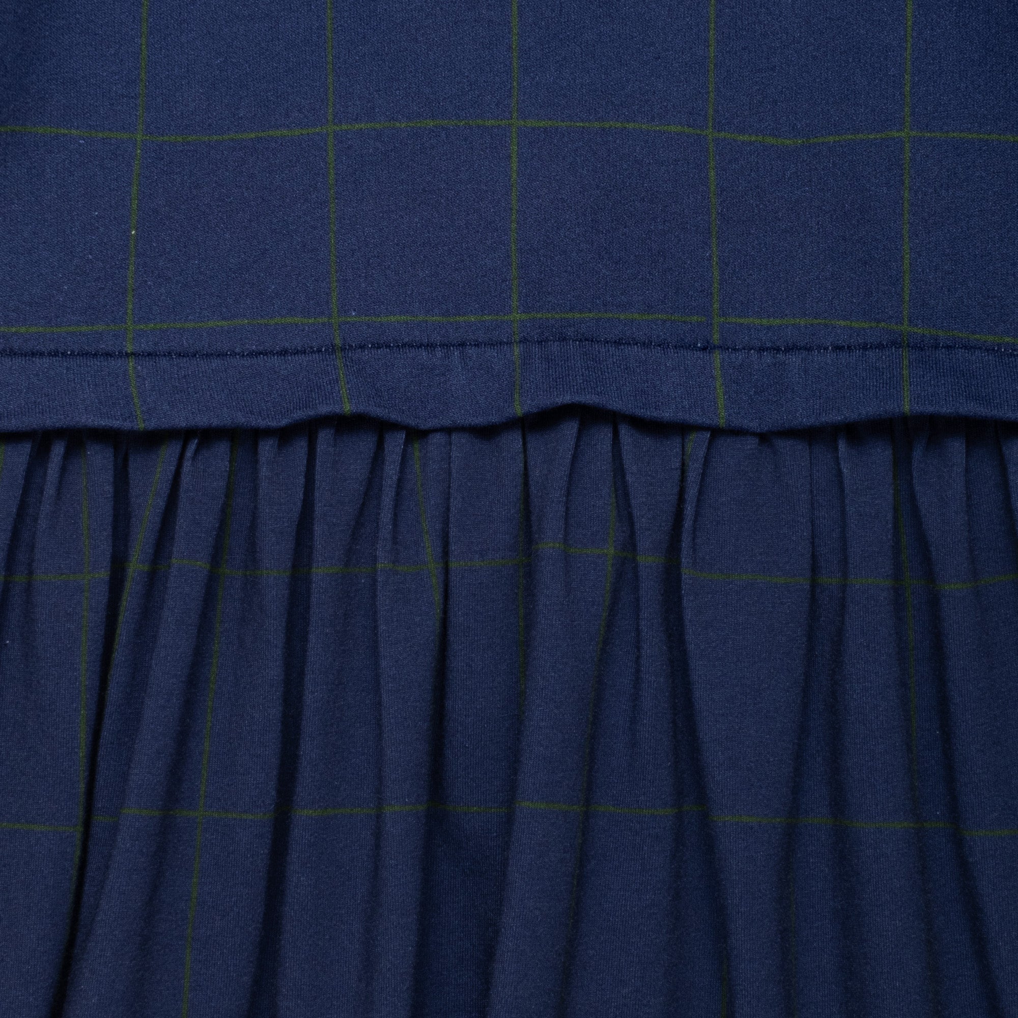 Mon Coeur Kids Navy Grid Dress — front detail showing navy grid print, made in Portugal