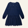 Close-up detail of the Mon Coeur Kids Navy Grid Dress crafted from soft organic and recycled fabric