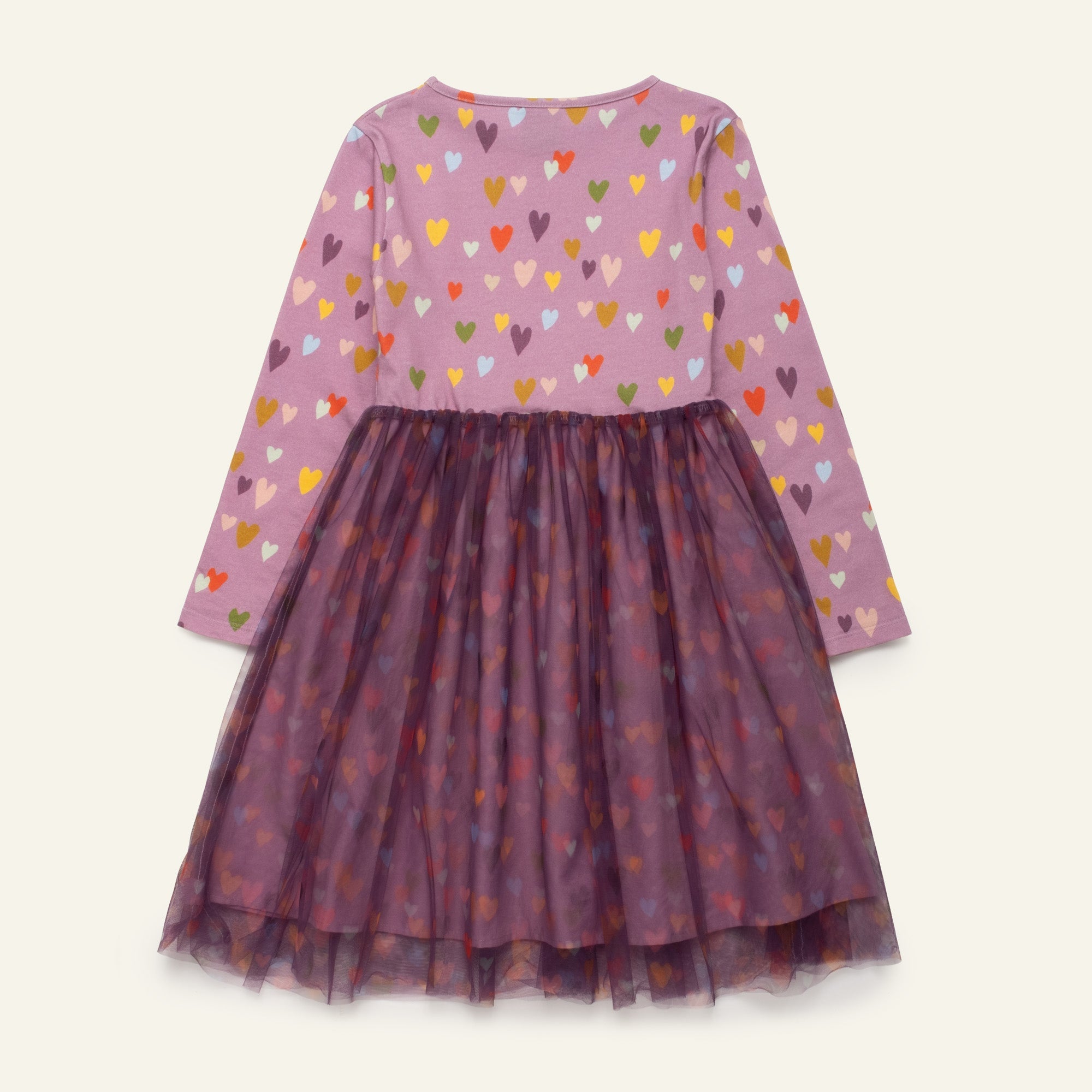 Detail view of the Mon Coeur Mini Hearts Tulle Dress featuring layered tulle and allover heart print
