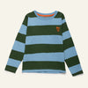 Blue and green rugby stripe long sleeve t-shirt for kids by Mon Coeur, made from organic and recycled cotton