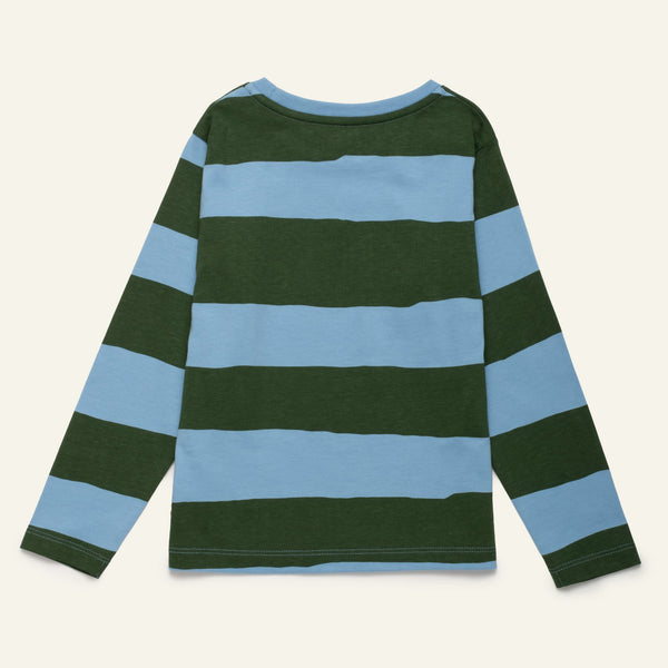 Blue & Green Rugby Stripe Long Sleeve T-Shirt | Organic & Recycled Cotton | Kids 1Y–12Y