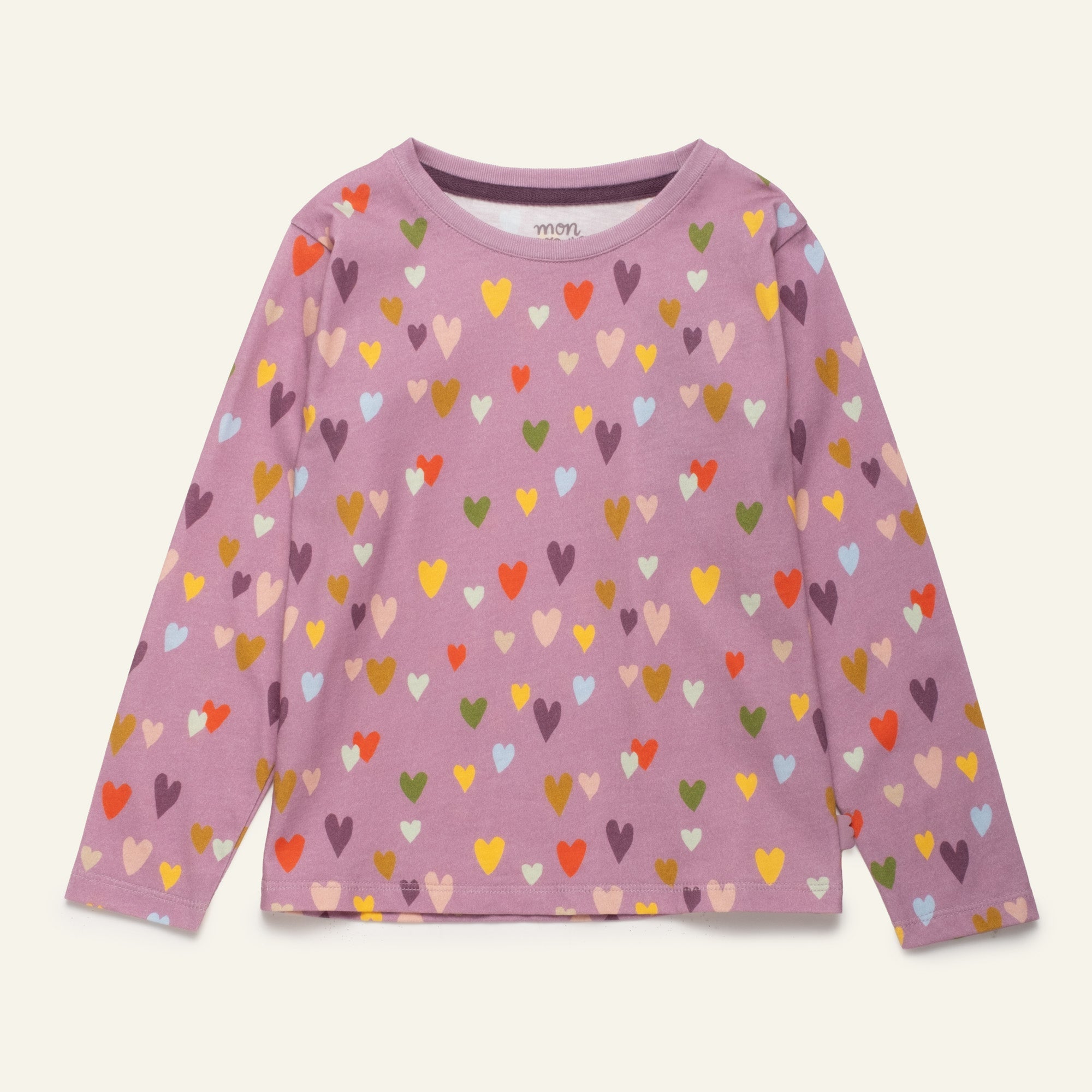 Mon Coeur Mini Hearts Long Sleeve T-Shirt for kids in allover mini heart print, made from organic and recycled cotton