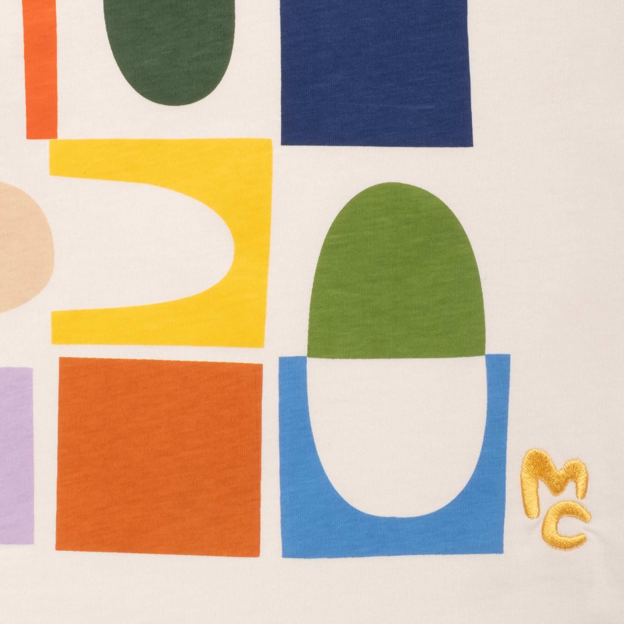 Mon Coeur Kids Shapes Long Sleeve T-Shirt laid flat showing playful abstract shapes print
