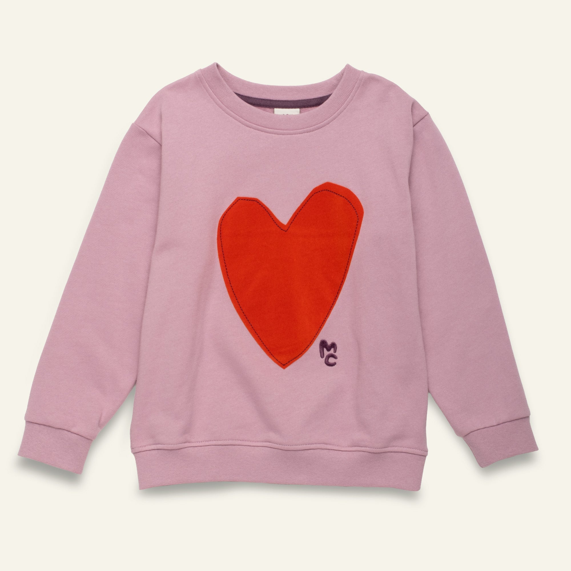 Mon Coeur Kids Heartfelt Sweatshirt with felted heart appliqué in organic and recycled cotton