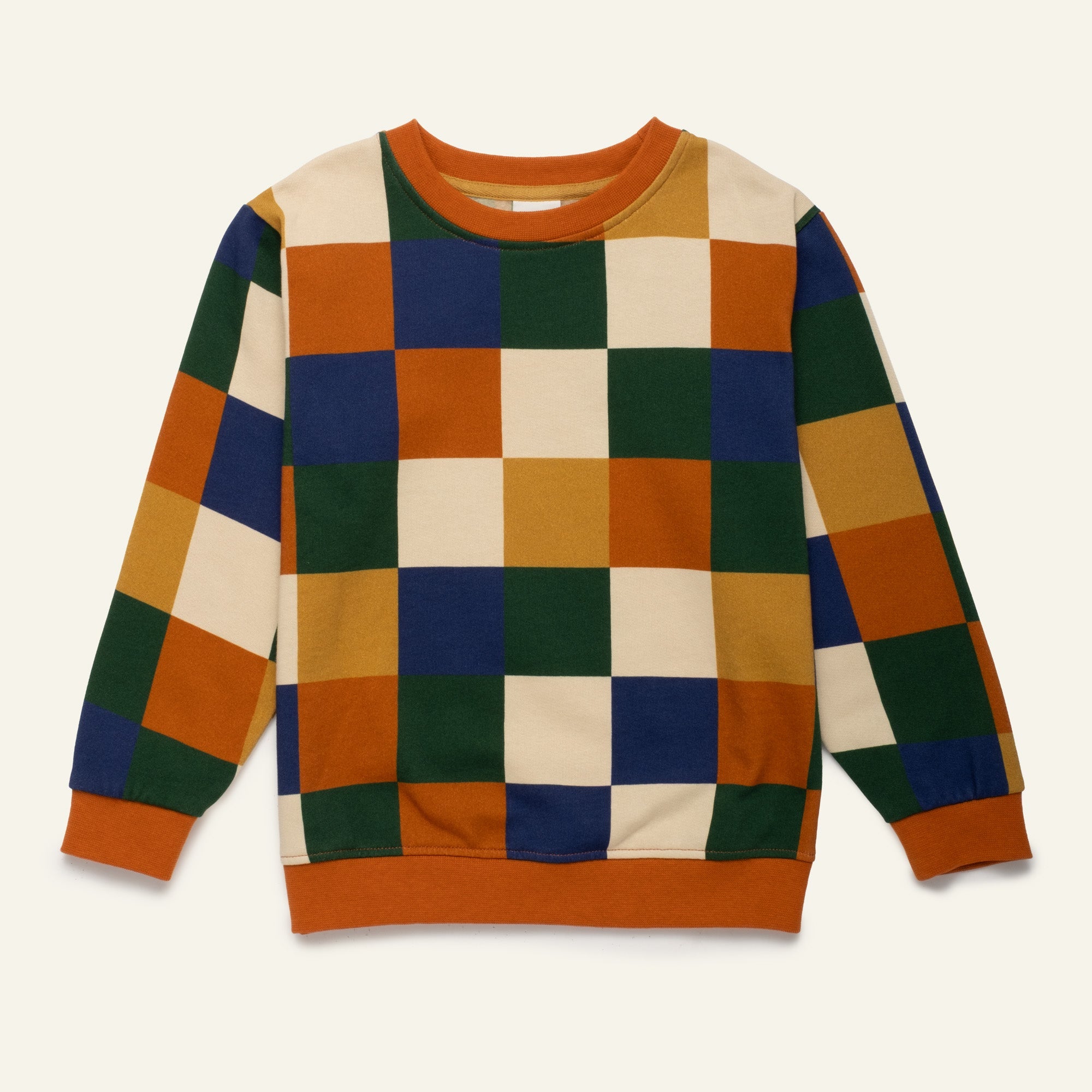 Mon Coeur Kids Fall Checkered Sweatshirt in autumn-inspired checker print, made from organic and recycled cotton
