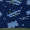 Front detail of Mon Coeur Kids Airplane Sweatshirt showing whimsical airplane and cloud print