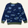 Close-up of Mon Coeur Kids Airplane Sweatshirt fabric — soft organic and recycled cotton blend