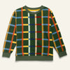 Mon Coeur Kids Fall Grid Sweatshirt in warm fall hues, made from organic and recycled cotton, sizes 1Y–12Y