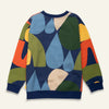 Close-up view of the Mon Coeur Fall Shapes Sweatshirt showing the seasonal print detail on organic recycled cotton fabric