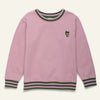 Mon Coeur kids purple sweatshirt with embroidered MC logo and striped rib trim