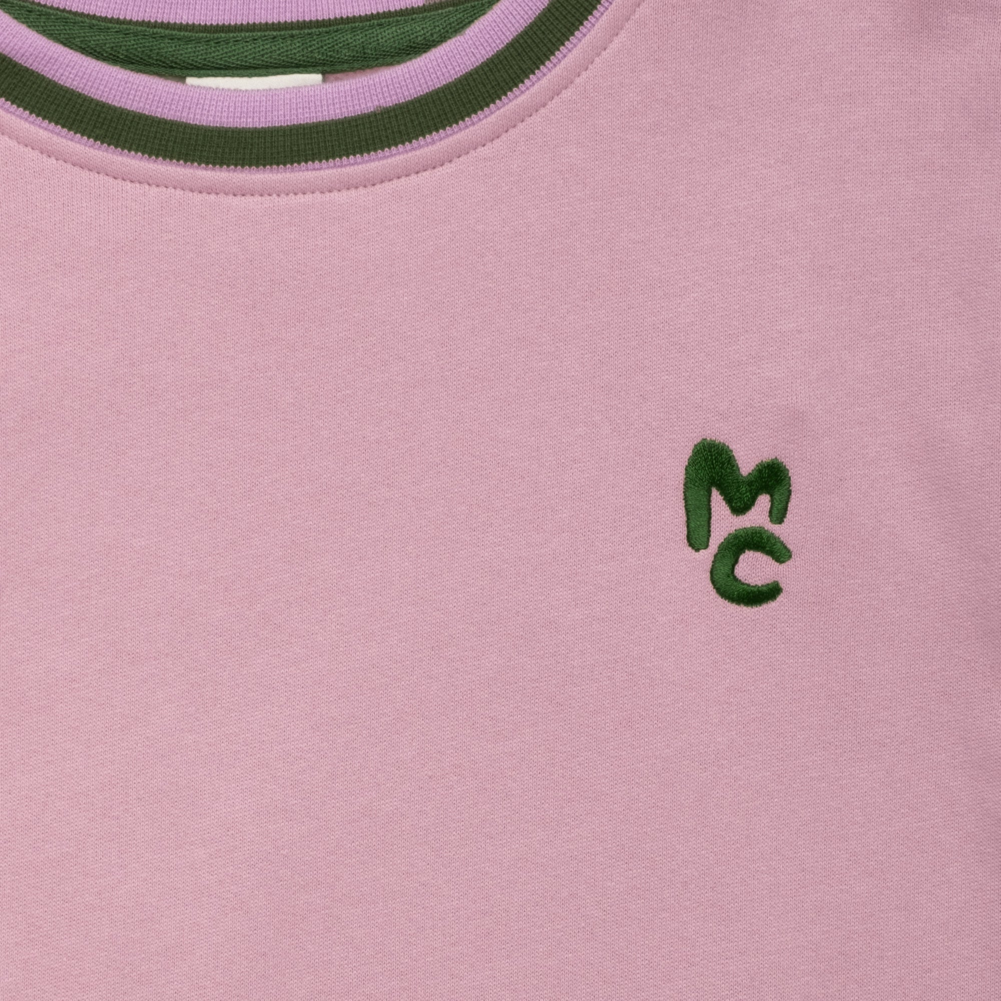 Children's Mon Coeur purple sweatshirt with signature striped rib trim detail