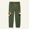 Mon Coeur Green Checkered Pocket Jogger for kids, front view showing contrast checkered pocket detail