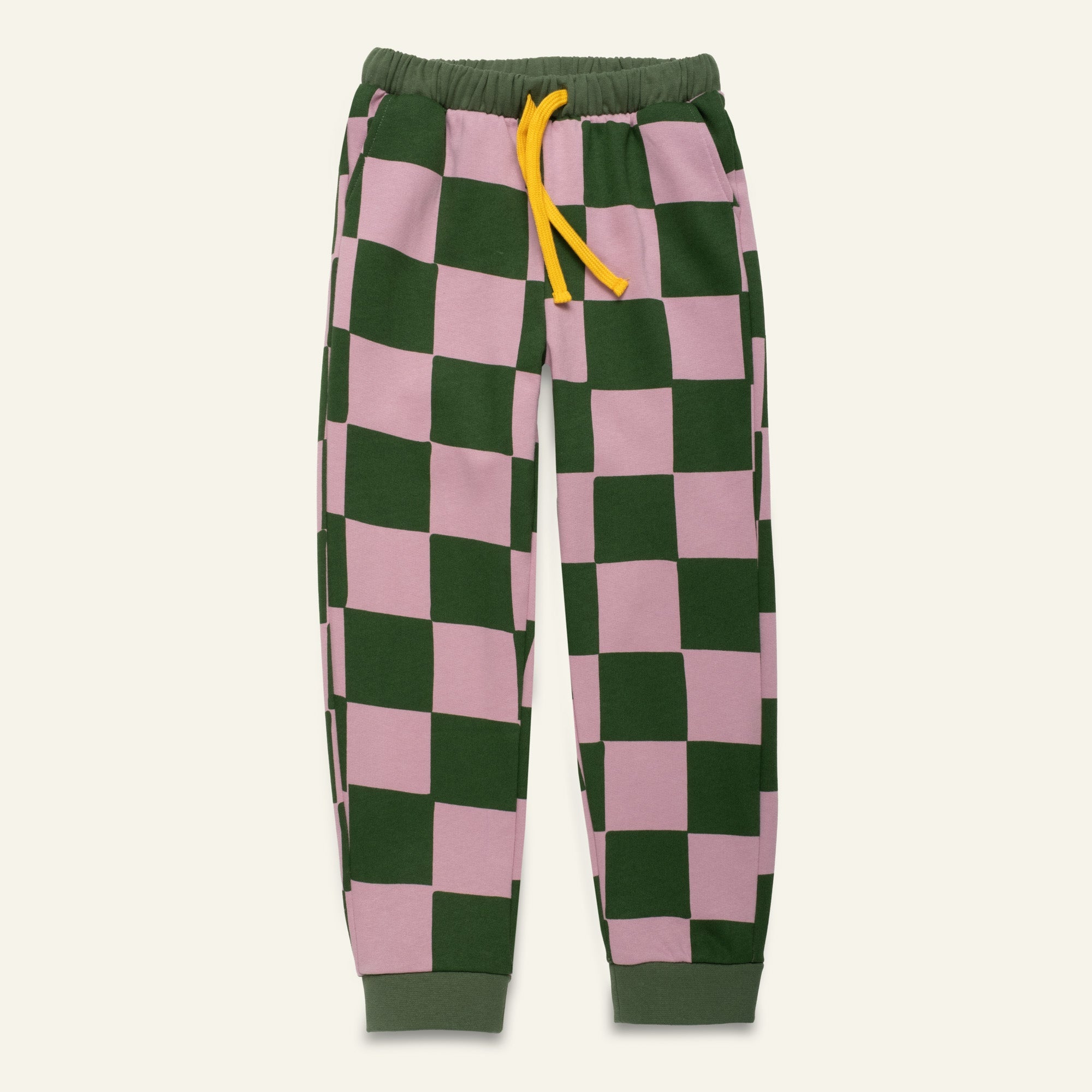 Mon Coeur Kids Green Checkered Jogger in organic and recycled cotton, sizes 1Y–12Y, made in Portugal