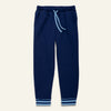 Mon Coeur Navy Jogger for kids in organic and recycled cotton with striped cuffs and elastic waistband